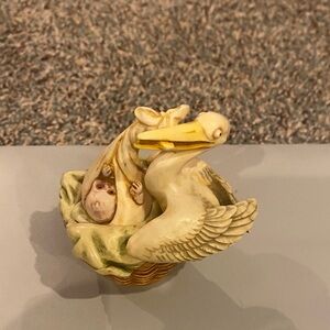 Stork and Baby Bird Figurine - Cream and Yellow